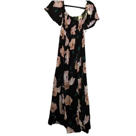 NWT Lulus Primrose Princess Black Floral Print Off-the-Shoulder Maxi Dress - Picture 5 of 11